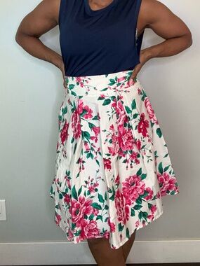 Papermoon White Full Skirt with Pink Floral Print